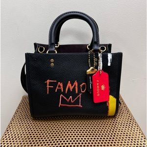Coach x Jean Michel Basquiat Black Leather Tote Bag Rogue 25
